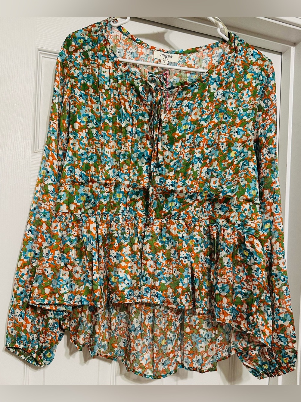 Umgee Floral Peasant Blouse - Green, Blue, Orange